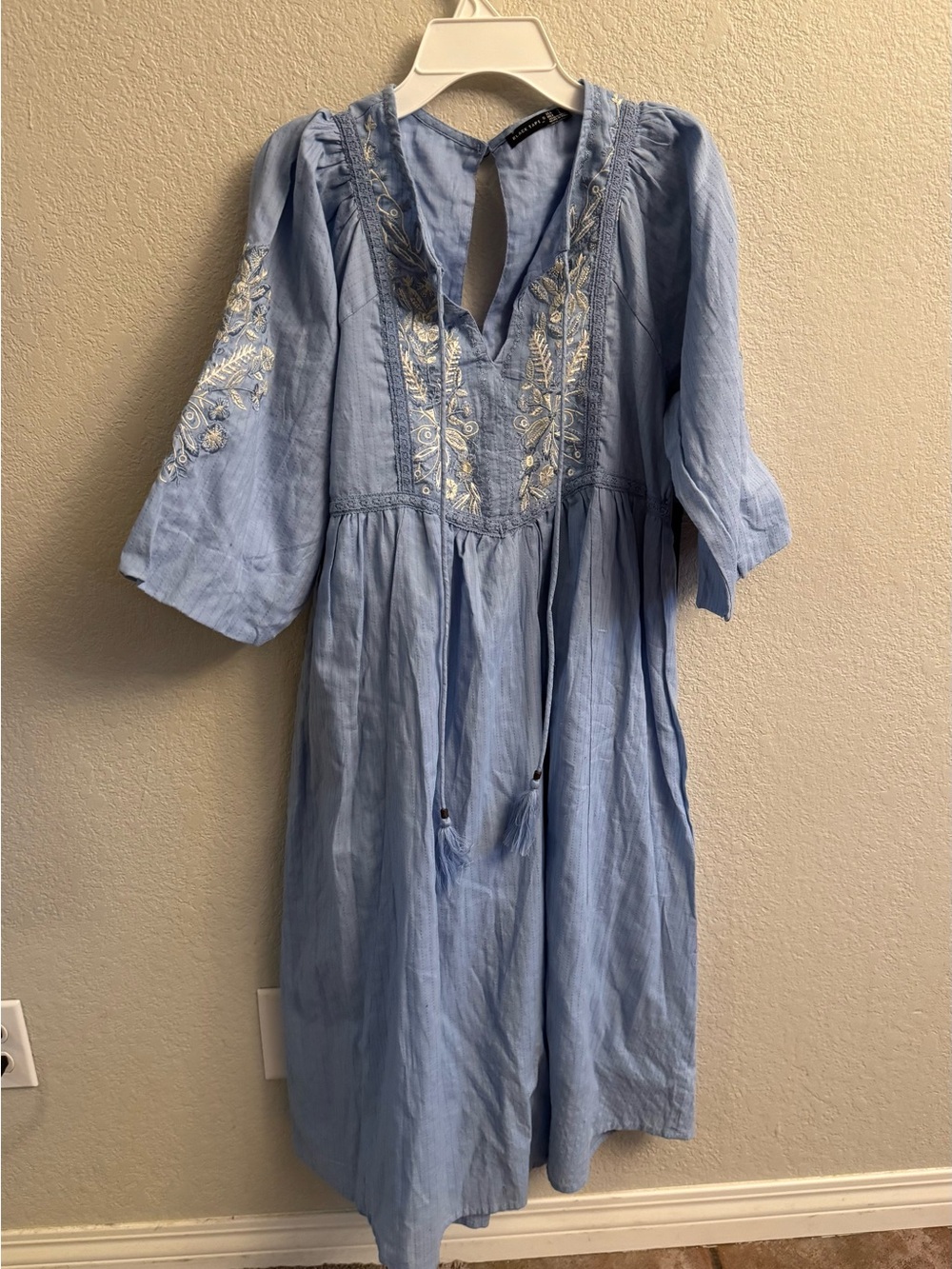 NWT Black Tape Blue Embroidered Cotton Boho Midi Dress - Size S